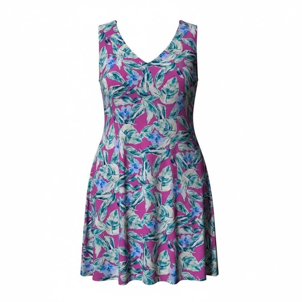 Pappagallo Floral Dress Womens 3X Pink Sleeveless V-Neck Tropical Summer A-Line